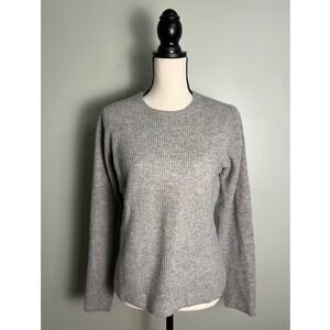 White + Warren Gray Ribbed Crewneck Sweater